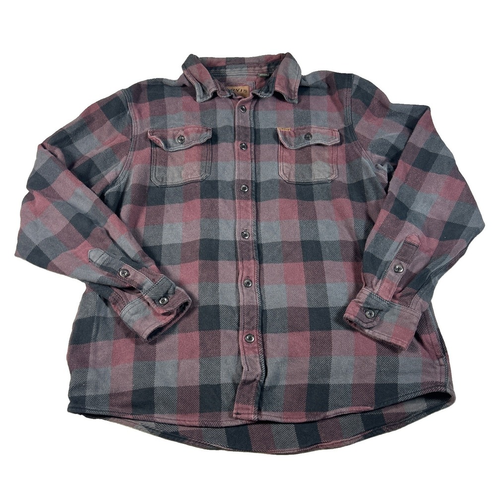 Orvis Classic Collection Mens Plaid Button Down Shirt Red Large 0553
